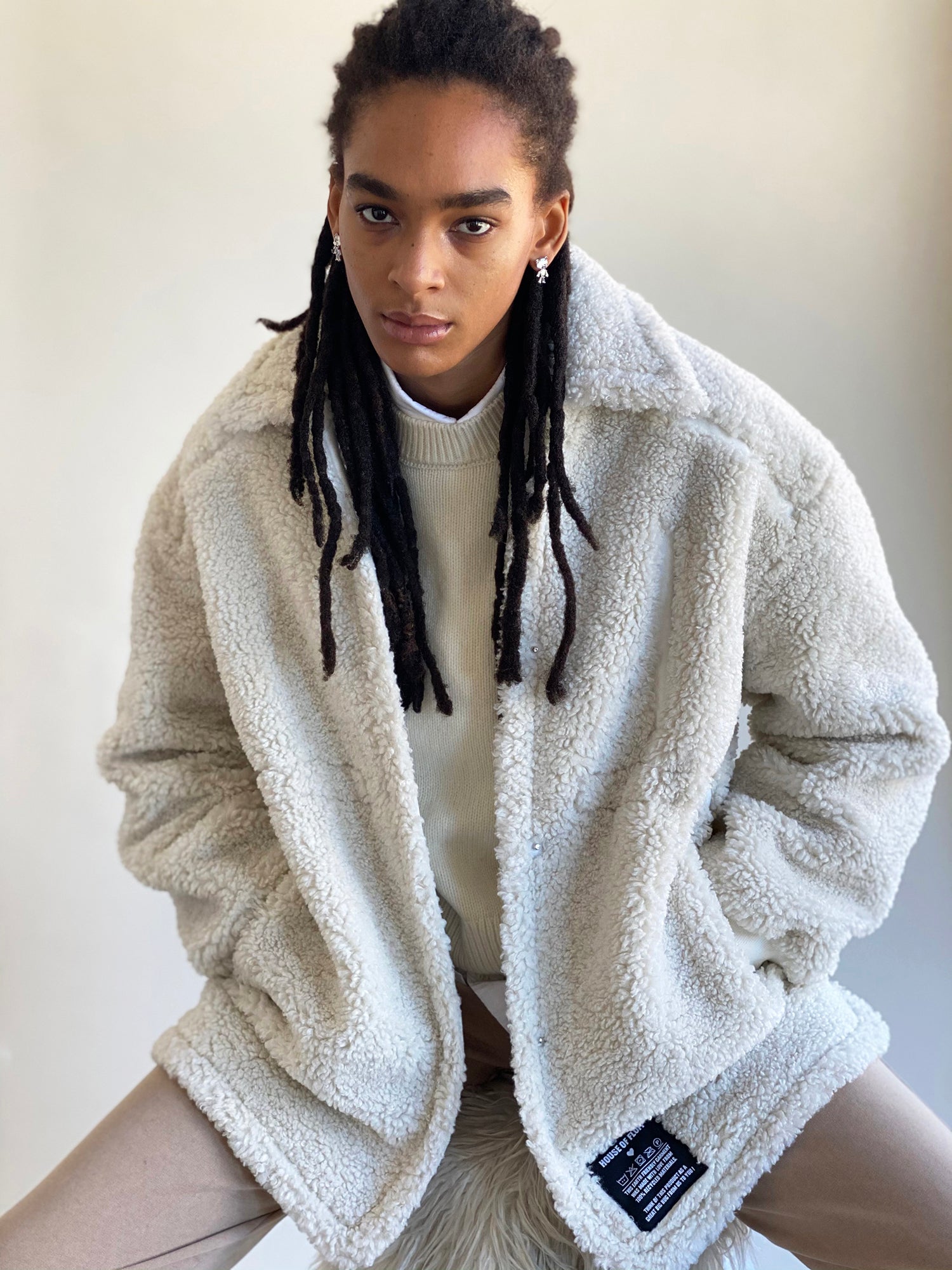 100% Recycled Shearling Shacket - Ivory - House of Fluff